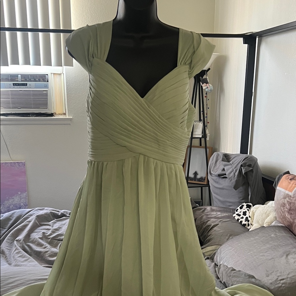 Elegant Sage Green Long Off Shoulder Women's Bridesmaid Dress with Slit